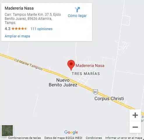 mapa maderería nasa Tampico